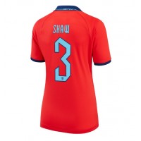 Koszulka piłkarska Anglia Luke Shaw #3 Strój wyjazdowy dla kobiety MŚ 2022 tanio Krótki Rękaw